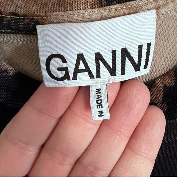 Ganni EUC Women’s Animal Print Sheer Ruched Top size XL - Picture 5 of 11